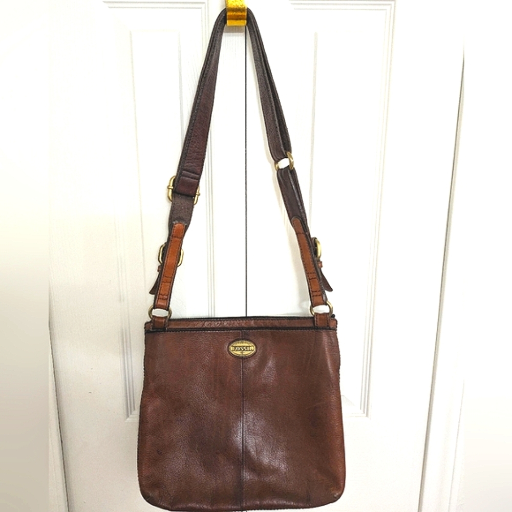 Fossil Brown Pebbled Leather Crossbody